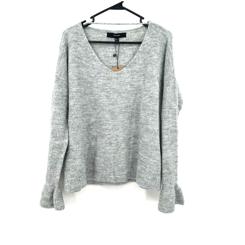 Vero Moda size Large gray v neck sweater‎ bell sleeves NEW v neck ruffle blouse